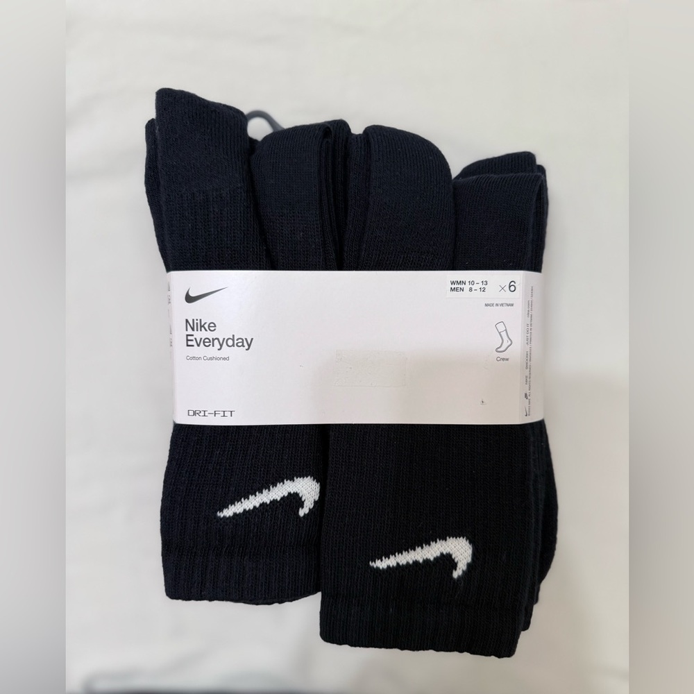 Nike 6-Pack Everyday Cushion DRI-FIT Black Socks For Men/Women Size 8-13